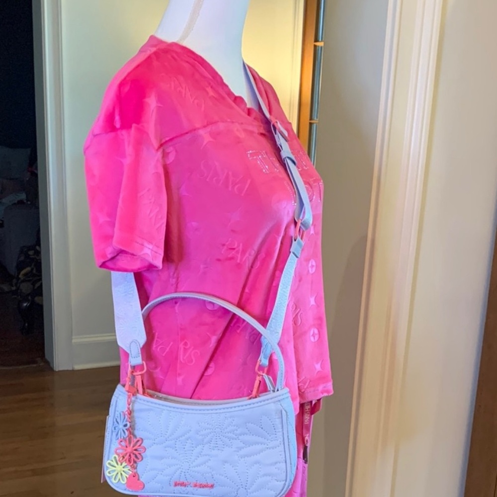 Betsey Johnson Blue Quilted Crossbody Handbag with Floral Embellishments - Picture 12 of 12